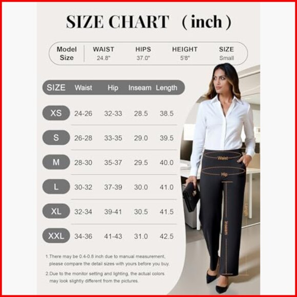 Stretchy Wide Leg Dress Pants Pull On Office Slacks with 4 Pockets - Picture 6 of 7